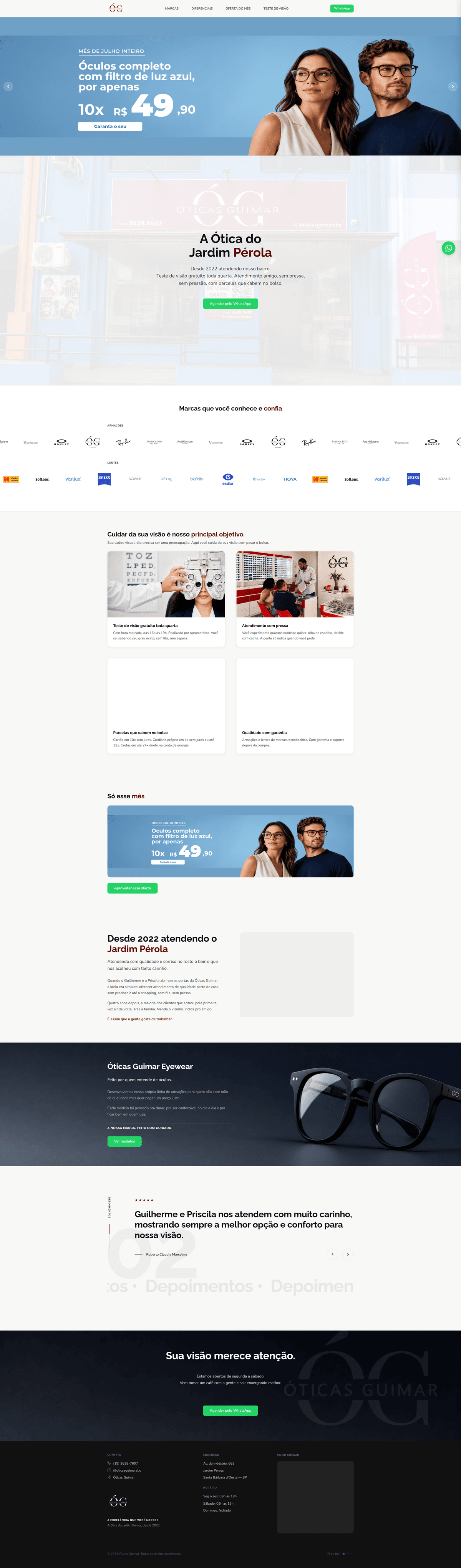 Landing page Óticas Guimar